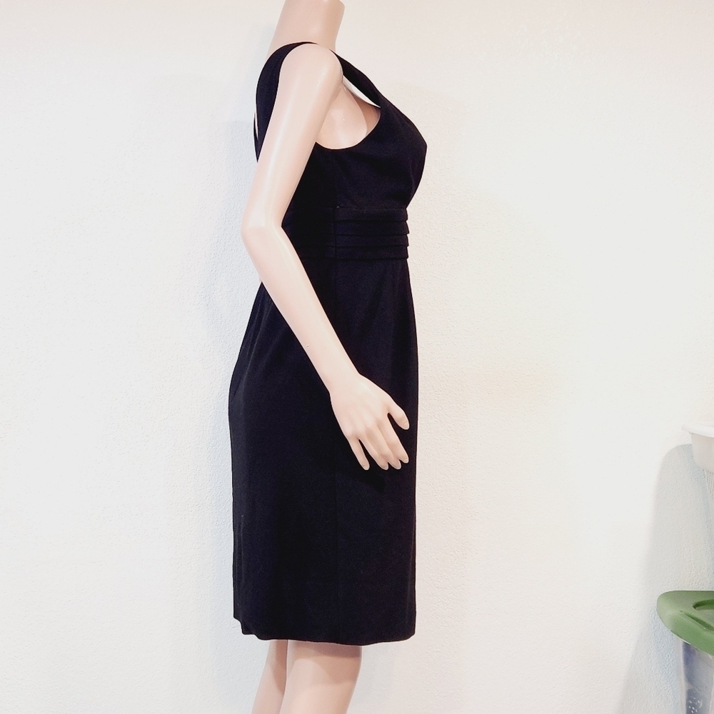 Jôn Jones Of NY NWT Black Wool Empire Plunge Faux Wrap Style Lbd Cocktail - Picture 10 of 13